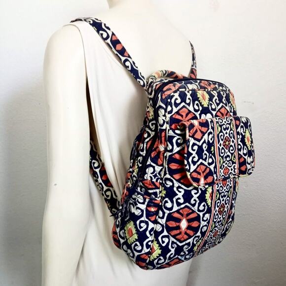 Vera Bradley Backpack HTF Sun Valley Large Zip Travel Pockets Adjustable Strap - Picture 8 of 12